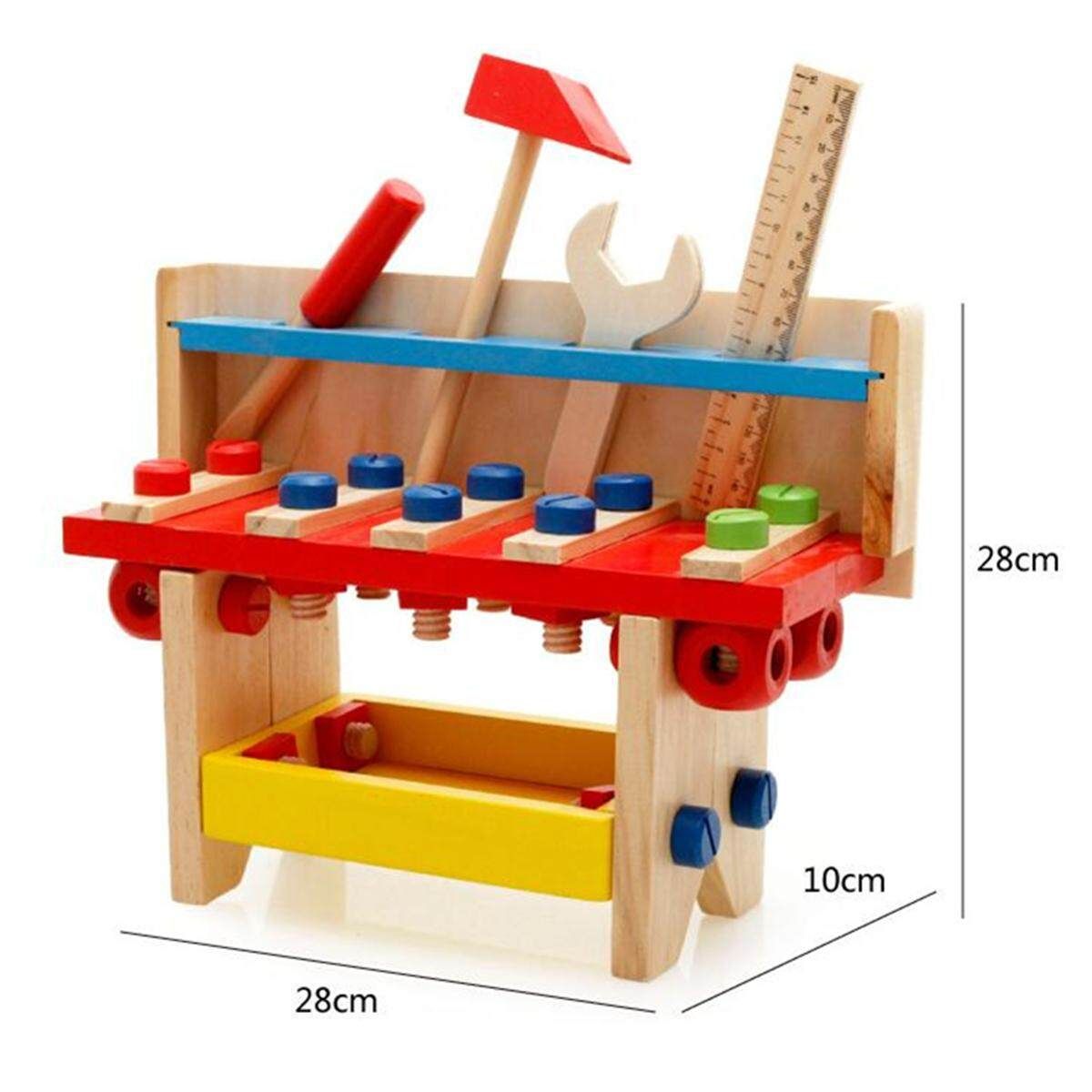 Kid Children Wooden Work Bench Tool Set Play Toy Wrench Screwdriver Scale Hammer