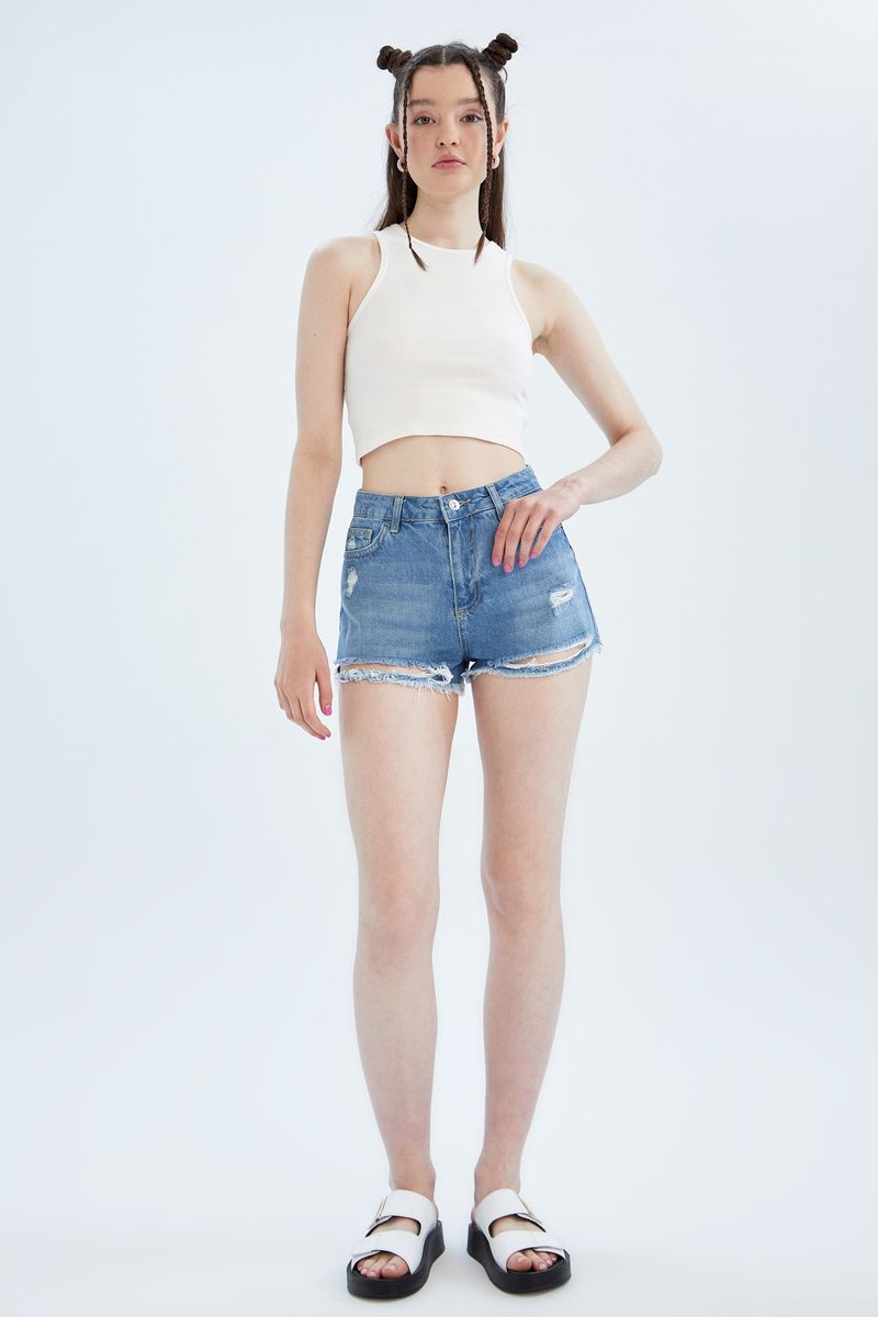 Woman Hot Short Denim Short-Blue
