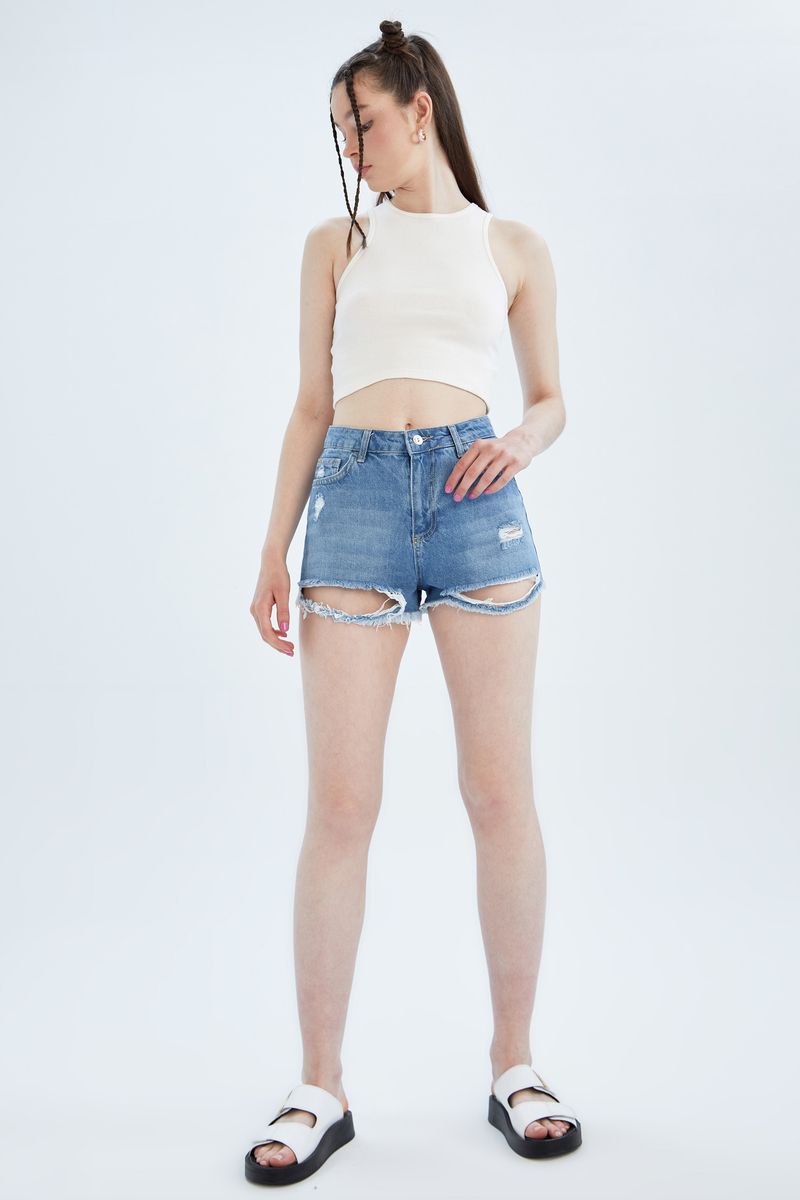 Woman Hot Short Denim Short-Blue
