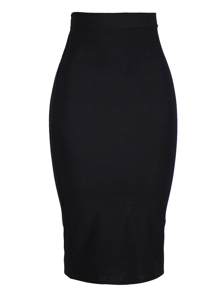 Bodycon Midi Skirt With Slit-Black