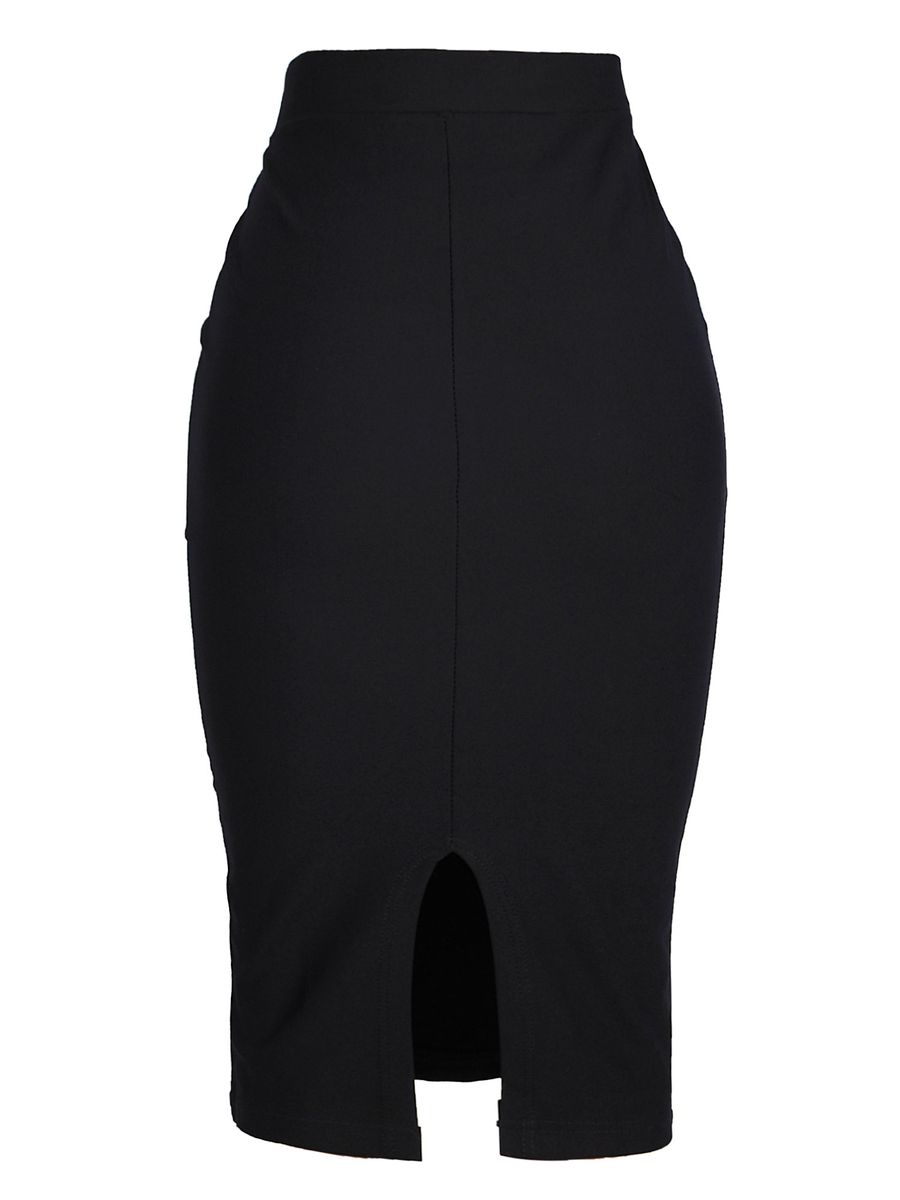 Bodycon Midi Skirt With Slit-Black