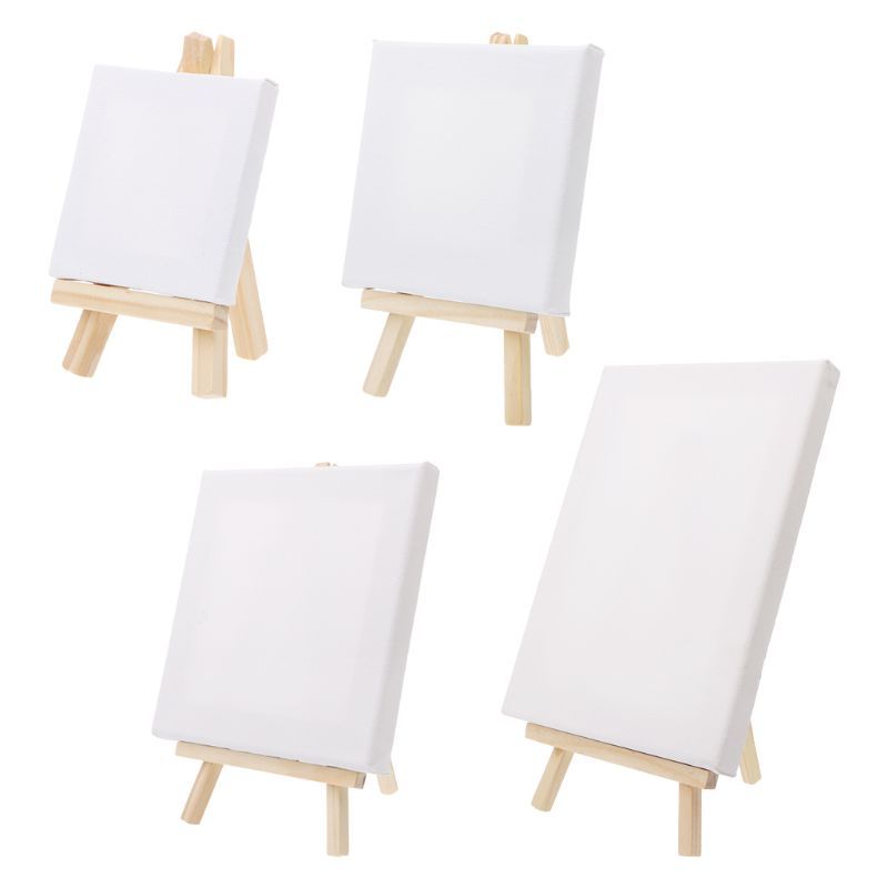 Mini Canvas And Natural Wood Easel Set For Art Painting