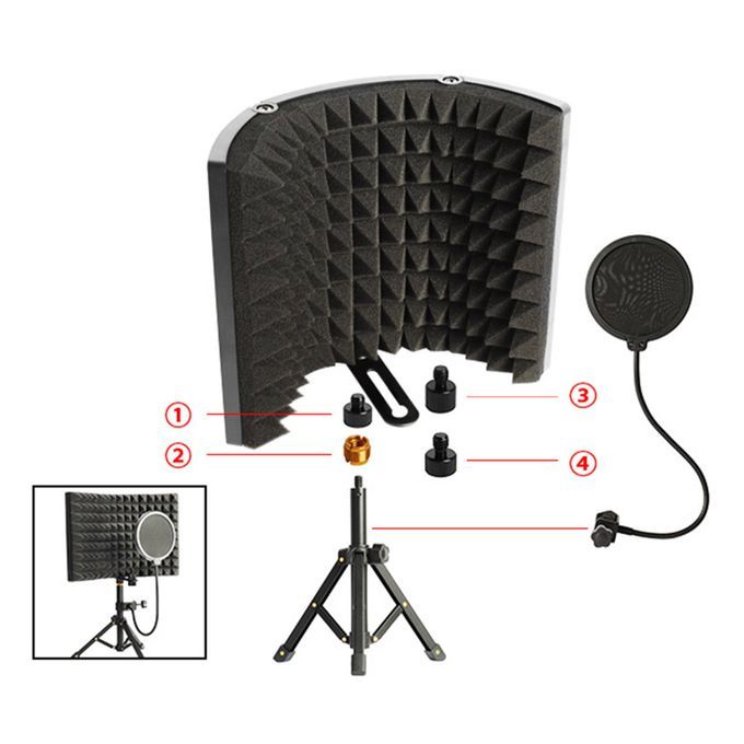 Microphone Isolation Shield With Stand Adjustable For Condenser Mic