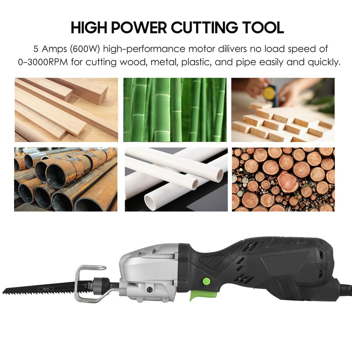 600W 5-Amp Mini Compact Reciprocating Saw Corded
