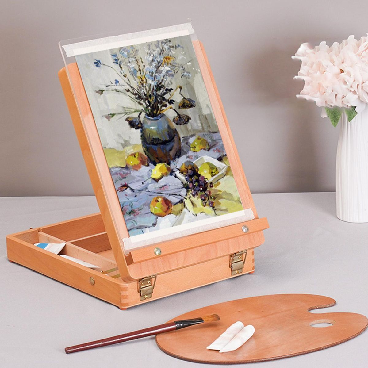 Wood Table Top Box Easel With Storage Portable Sketch Box
