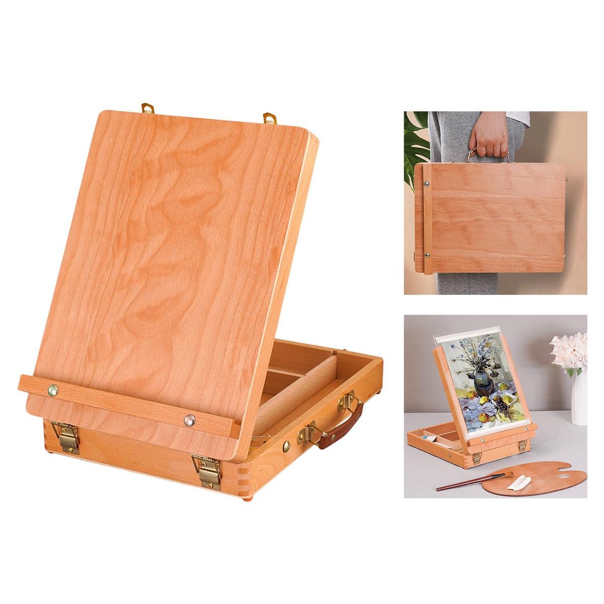 Wood Table Top Box Easel With Storage Portable Sketch Box