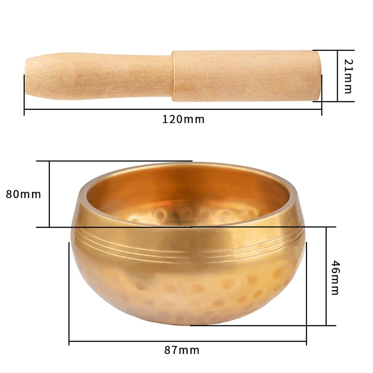 Brass  Set With Wooden  Meditation Sound Bowl For