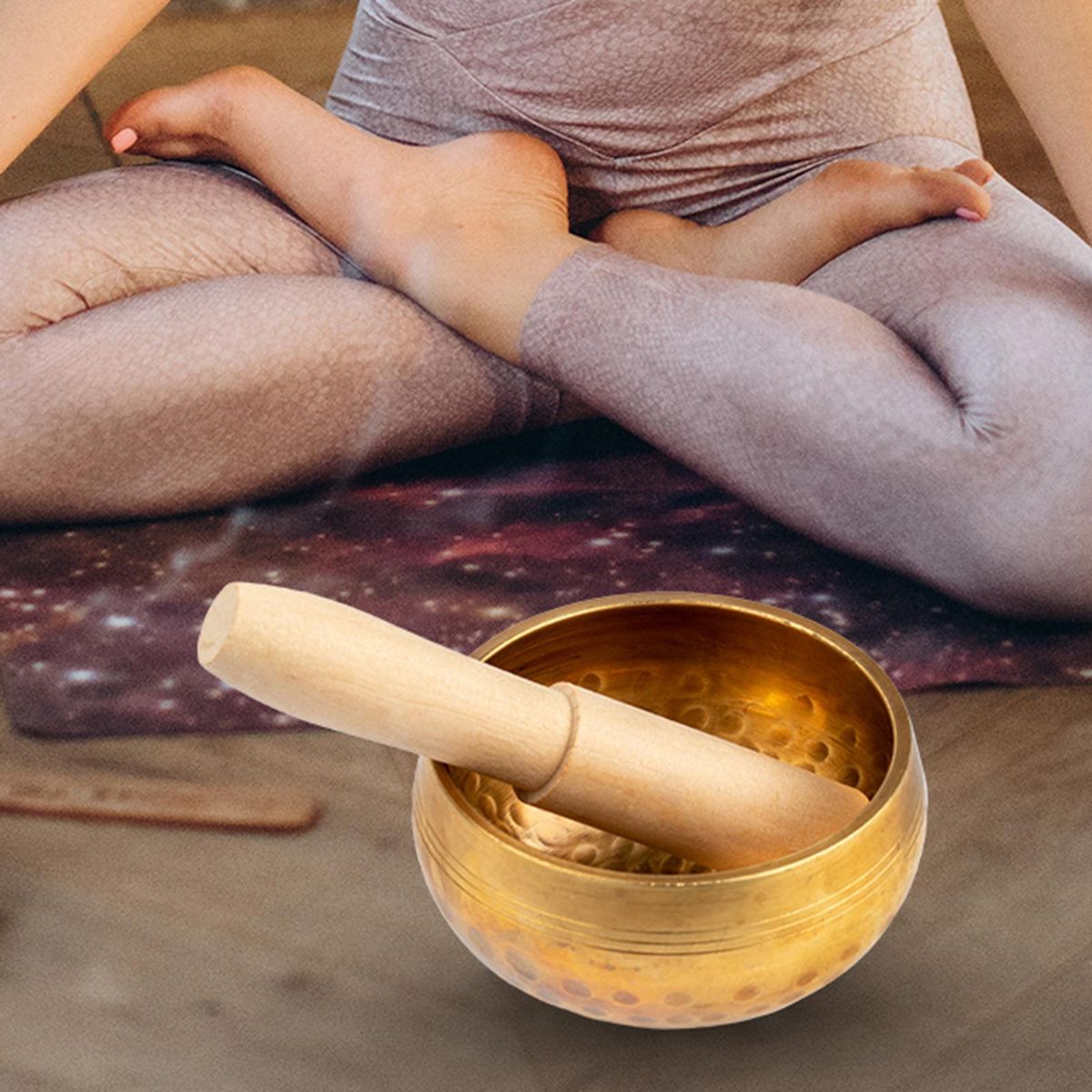 Brass  Set With Wooden  Meditation Sound Bowl For