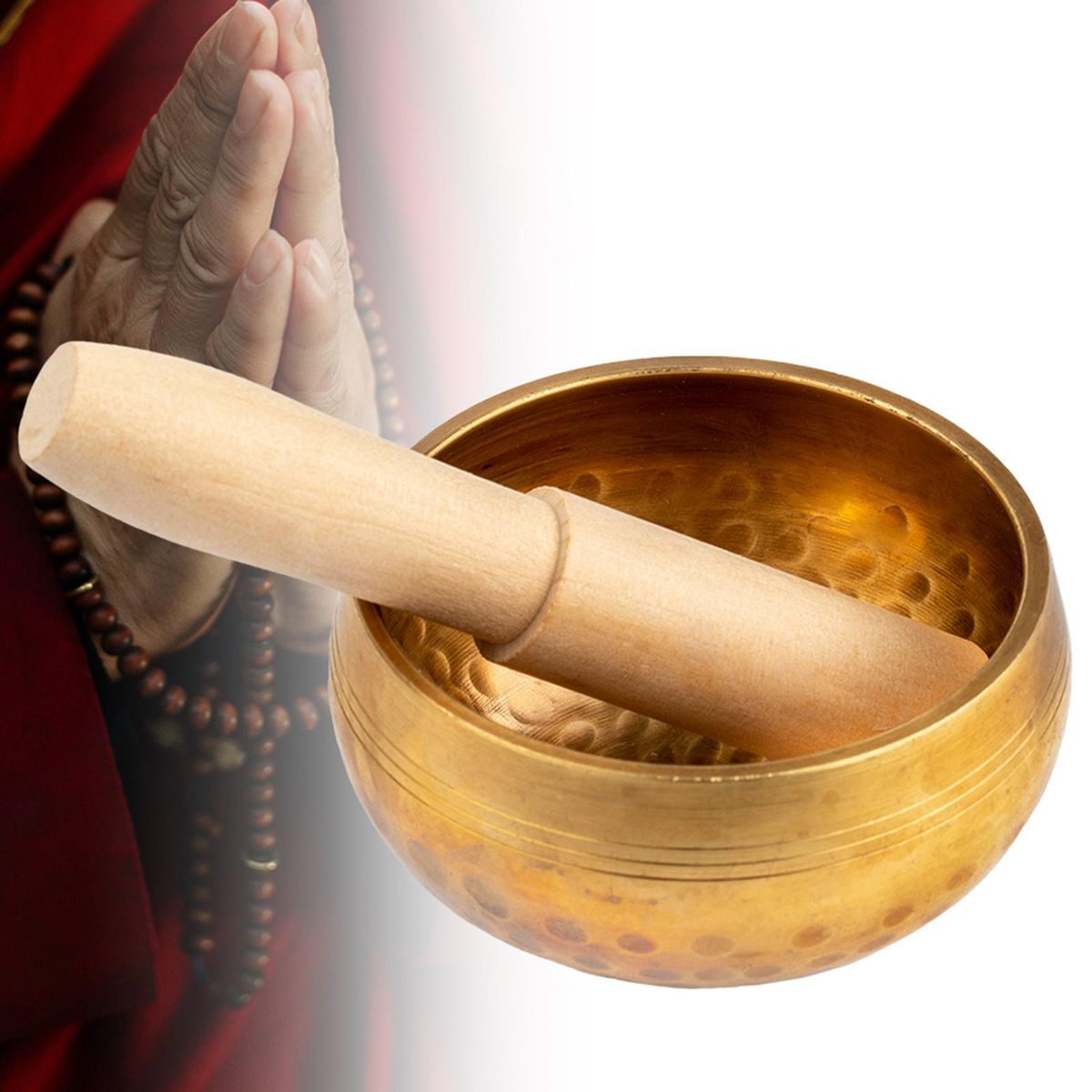 Brass  Set With Wooden  Meditation Sound Bowl For