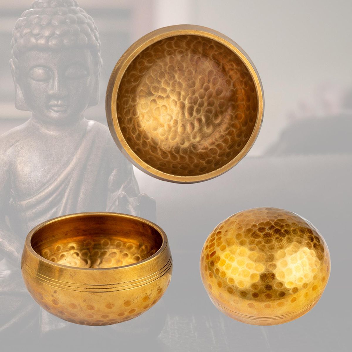 Brass  Set With Wooden  Meditation Sound Bowl For