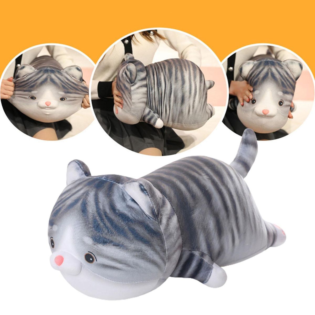 Plush Cushion Cute Cat Stuffed Toy Grey