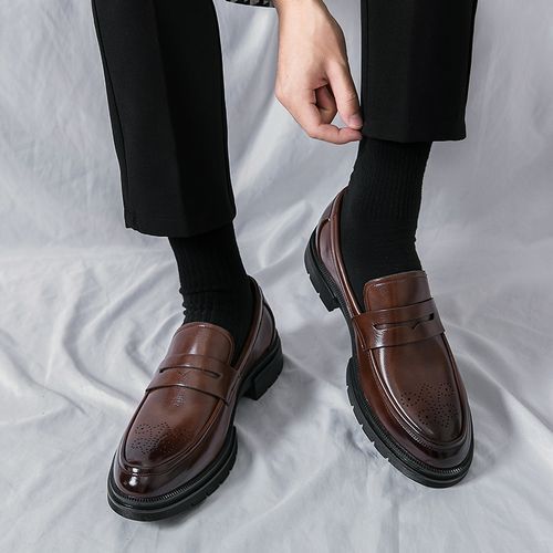 Italian Handmade Mens Formal Shoes Slip On Calf Leather Oxfords Size 45 46 Top Quality Luxury Brogue Wedding Party Dress Shoes For Men Classic Style Leather Shoes Male Office Loafers Brown