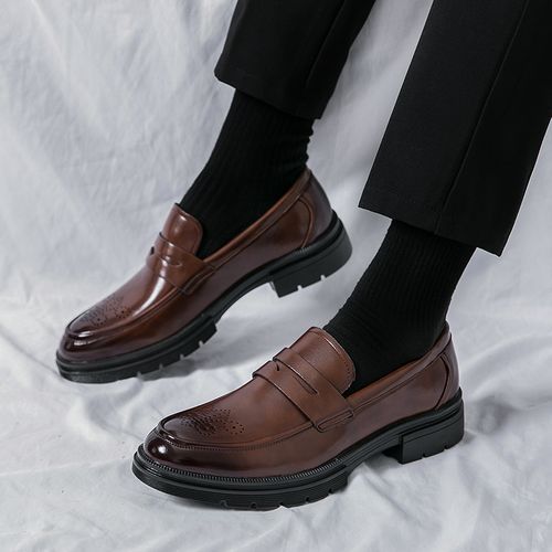 Italian Handmade Mens Formal Shoes Slip On Calf Leather Oxfords Size 45 46 Top Quality Luxury Brogue Wedding Party Dress Shoes For Men Classic Style Leather Shoes Male Office Loafers Brown