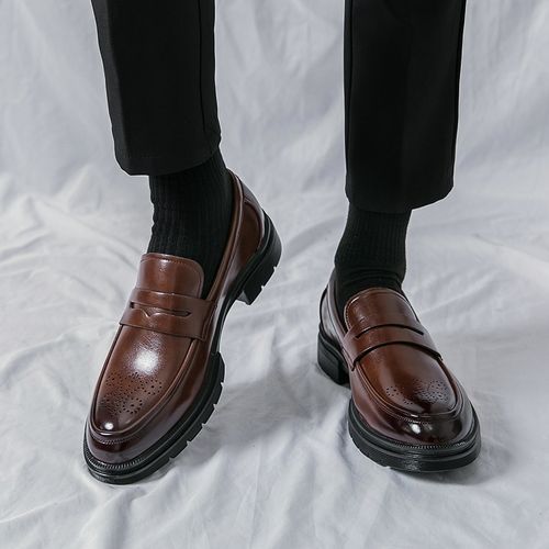 Italian Handmade Mens Formal Shoes Slip On Calf Leather Oxfords Size 45 46 Top Quality Luxury Brogue Wedding Party Dress Shoes For Men Classic Style Leather Shoes Male Office Loafers Brown