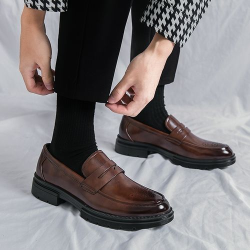 Italian Handmade Mens Formal Shoes Slip On Calf Leather Oxfords Size 45 46 Top Quality Luxury Brogue Wedding Party Dress Shoes For Men Classic Style Leather Shoes Male Office Loafers Brown