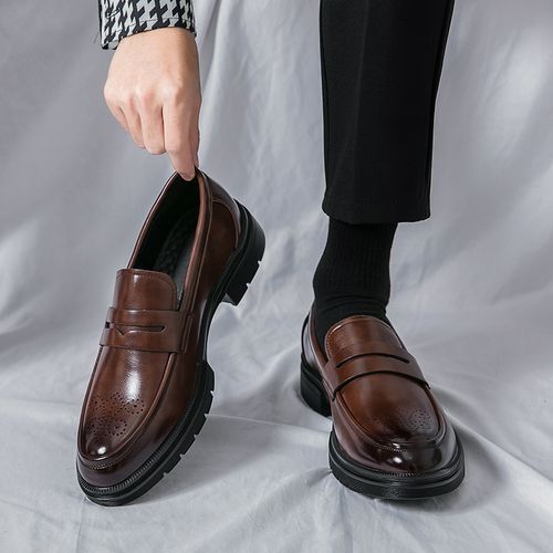Italian Handmade Mens Formal Shoes Slip On Calf Leather Oxfords Size 45 46 Top Quality Luxury Brogue Wedding Party Dress Shoes For Men Classic Style Leather Shoes Male Office Loafers Brown