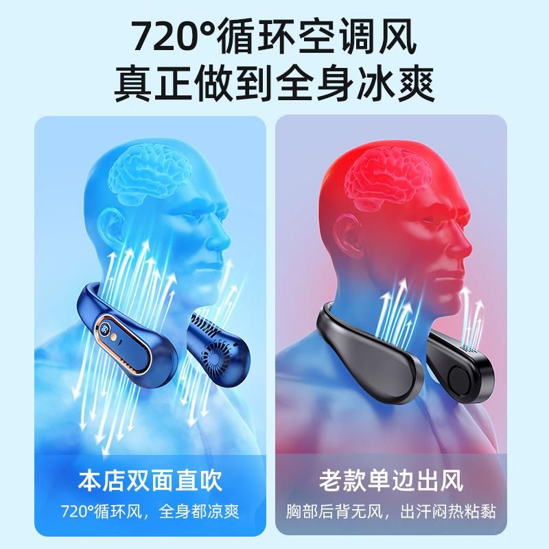 2022 new hanging neck fan portable usb charging small fan mini lazy electric fan hanging neck fan Dual battery 3600 capacity - dark blue