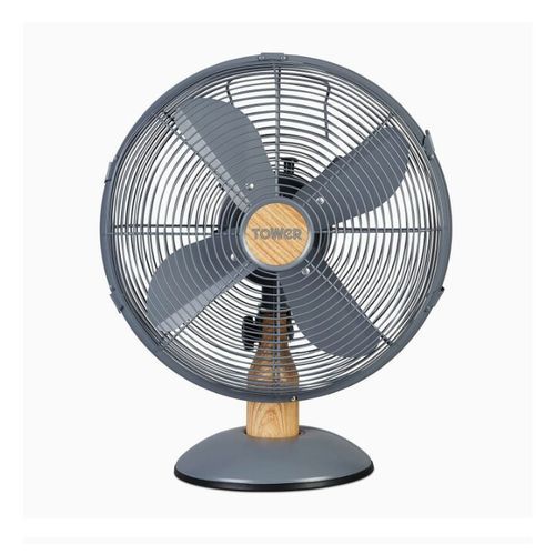 SCANDI 12 Inch Metal Desk Fan With Wood Accents