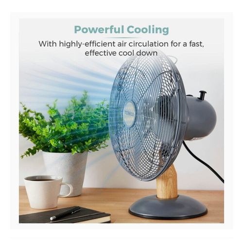 SCANDI 12 Inch Metal Desk Fan With Wood Accents