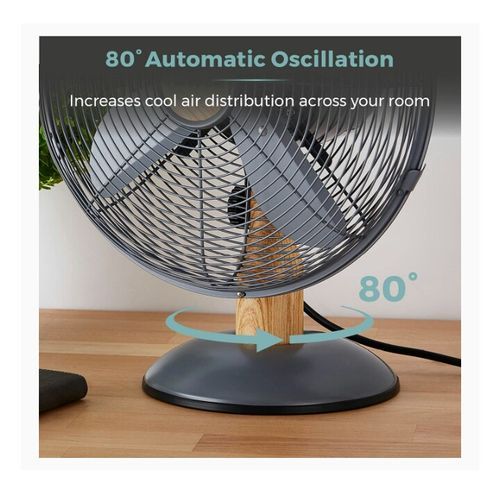 SCANDI 12 Inch Metal Desk Fan With Wood Accents