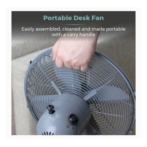 SCANDI 12 Inch Metal Desk Fan With Wood Accents