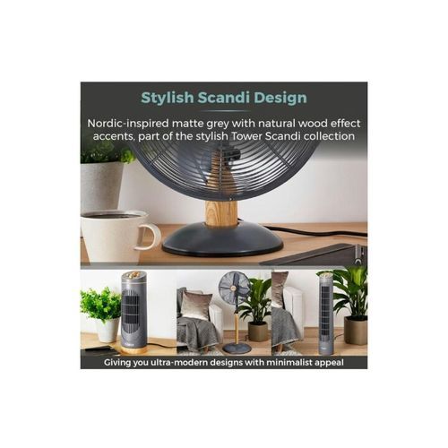 SCANDI 12 Inch Metal Desk Fan With Wood Accents