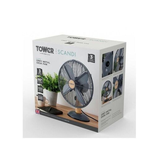 SCANDI 12 Inch Metal Desk Fan With Wood Accents