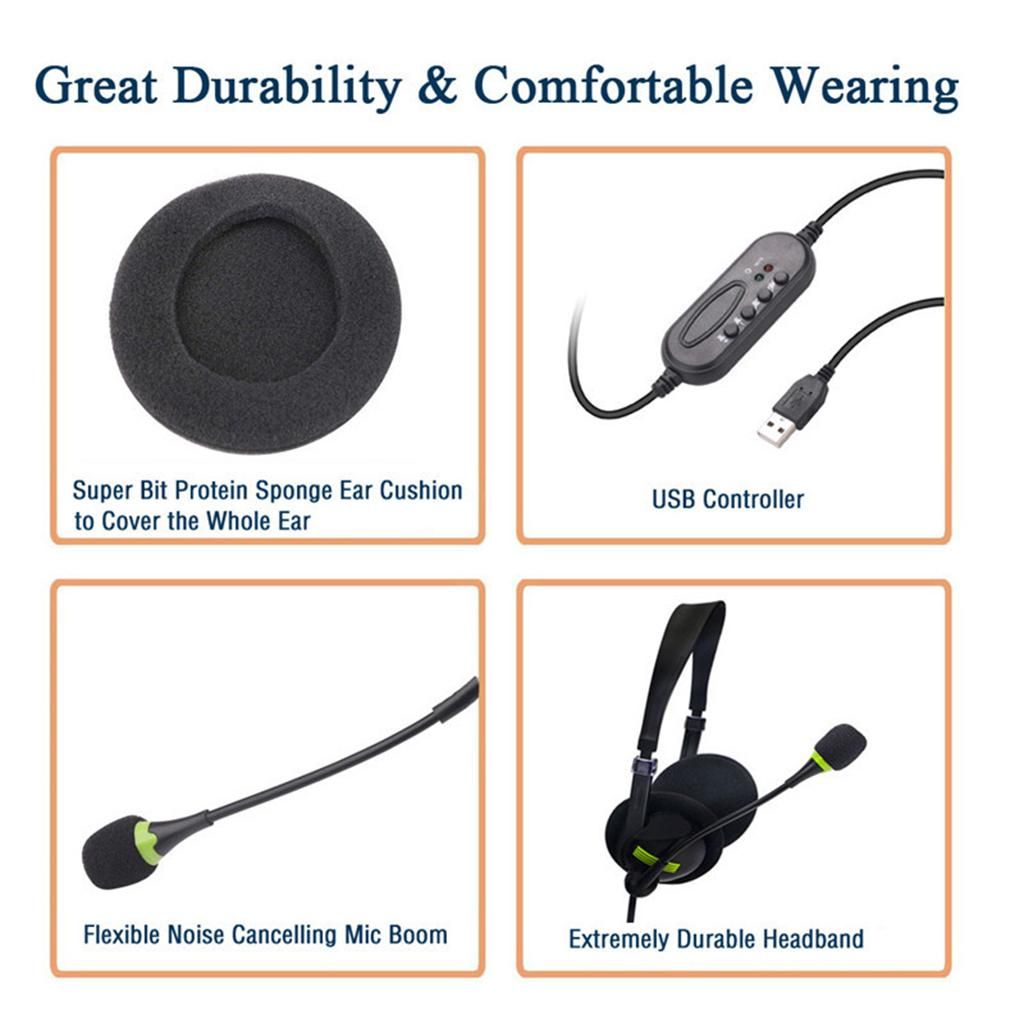 USB Headset With Microphone Noise Cancelling And