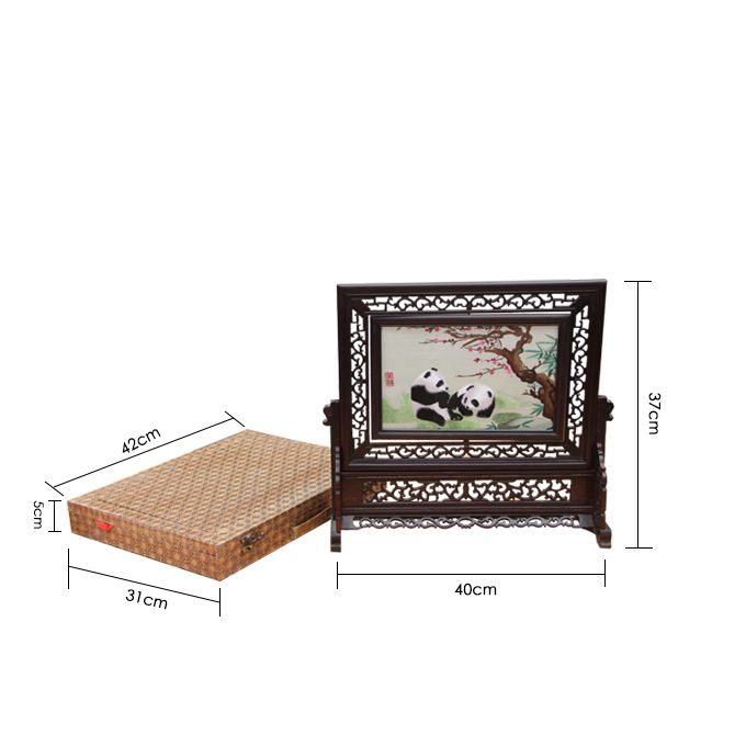 Shu Embroidery Giant Panda Pictures-Square White With Brown Ornaments Intangible Cultural Heritage