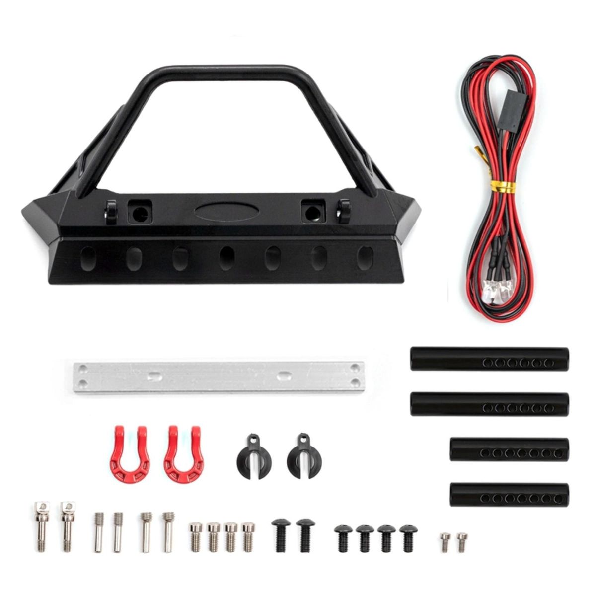 Remote Control  Bumper Metal Front Bumper with Tow Hooks and Lights freplacement for 1/10 Remote Control Crawler TRAX4 Axial SCX10 90046 90047 & SCX10 III AXI03007 AXI03003