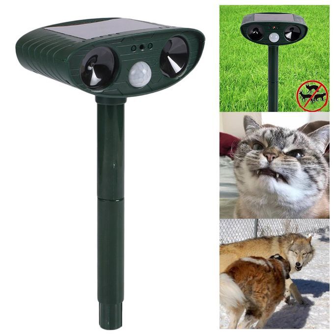 Solar Powered Motion Activated Animal Ultrasonic Garden Cats Dogs Repeller Black