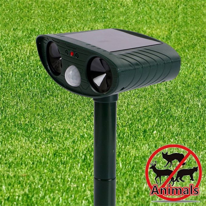 Solar Powered Motion Activated Animal Ultrasonic Garden Cats Dogs Repeller Black