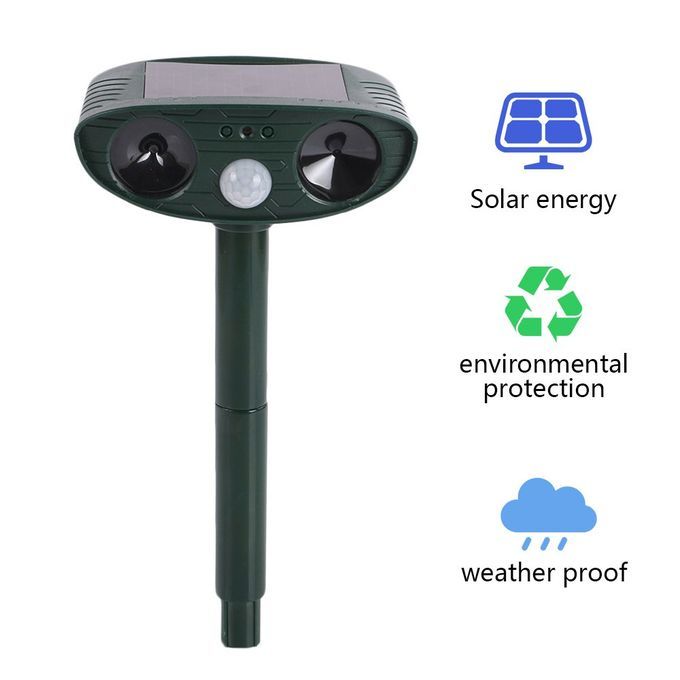 Solar Powered Motion Activated Animal Ultrasonic Garden Cats Dogs Repeller Black