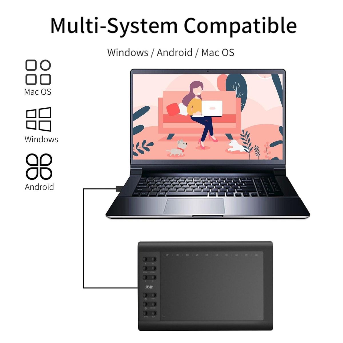 10moons G10 Digital Art Graphics Drawing Tablet 10 x 6 Inches Ultralight Art Creation Sketch with Battery-free Stylus 8 Pen Nibs 8192 Levels Pressure 10 Express Keys Compatible with Windows Android OTG for Drawing Designing T