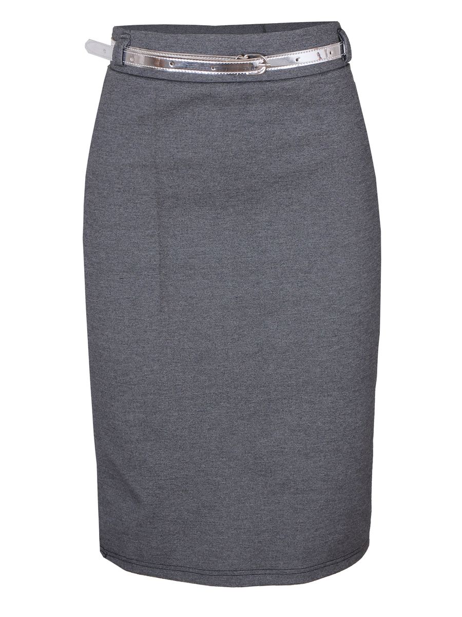 Fitted Bodycon Midi Skirt With Belt - Grey