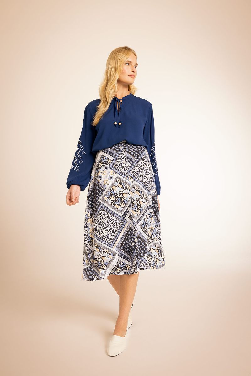Woman A Line Woven Skirt - Blue