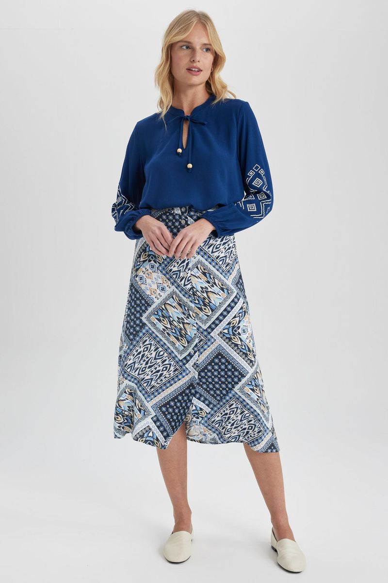 Woman A Line Woven Skirt - Blue