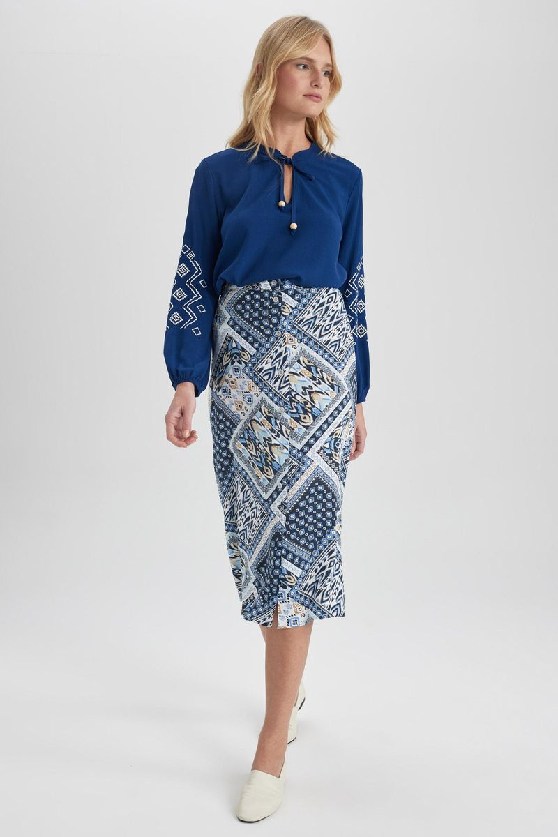 Woman A Line Woven Skirt - Blue