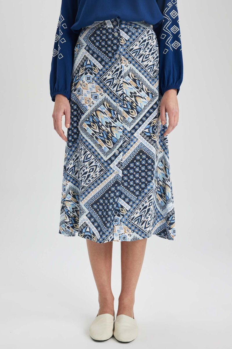 Woman A Line Woven Skirt - Blue