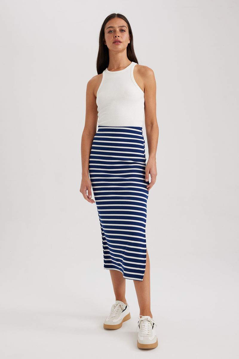 Woman Casual Tube Knitted Skirt - Navy