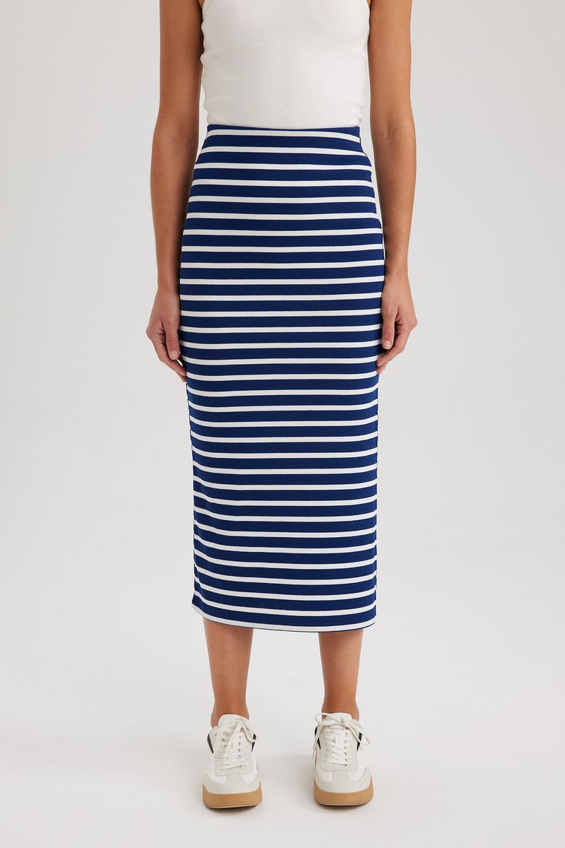 Woman Casual Tube Knitted Skirt - Navy