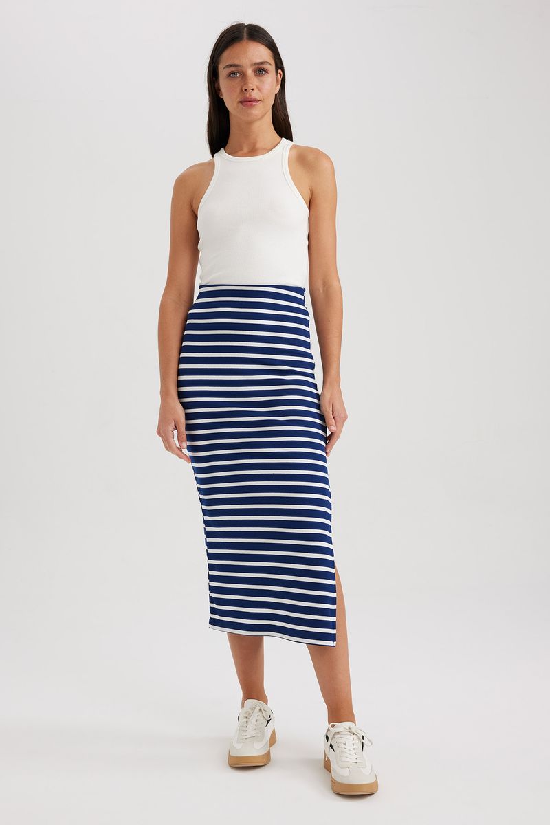 Woman Casual Tube Knitted Skirt - Navy