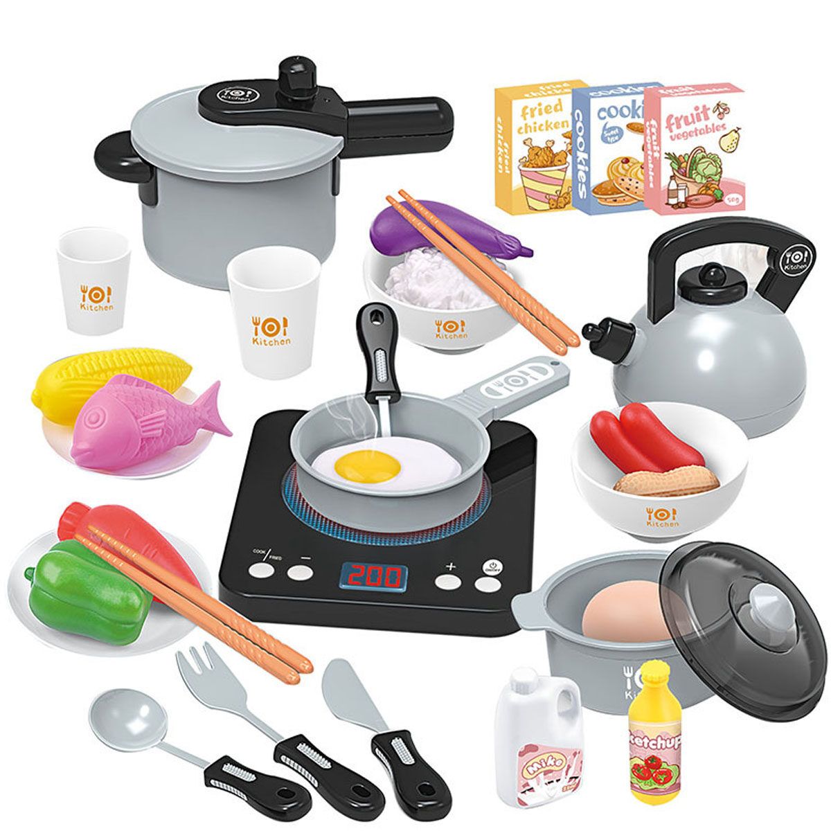 36PCS/Set Cooking Kitchen Toys Children'S Educational Light Music Play House Tableware Utensils Pretend Black