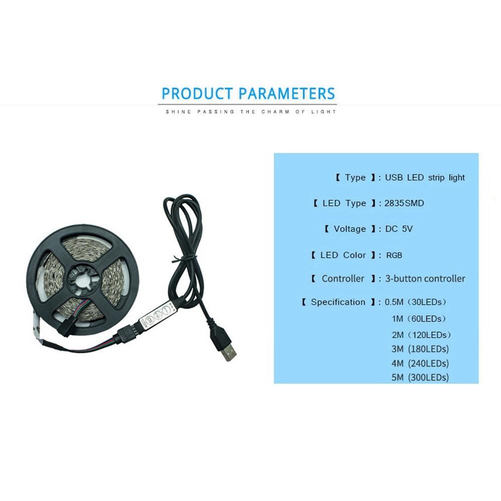 LED Light is Not Waterproof 2835Rgb 3 Button Remote Control 5V Flexible Light with Bedroom Decoration Light 1Meter