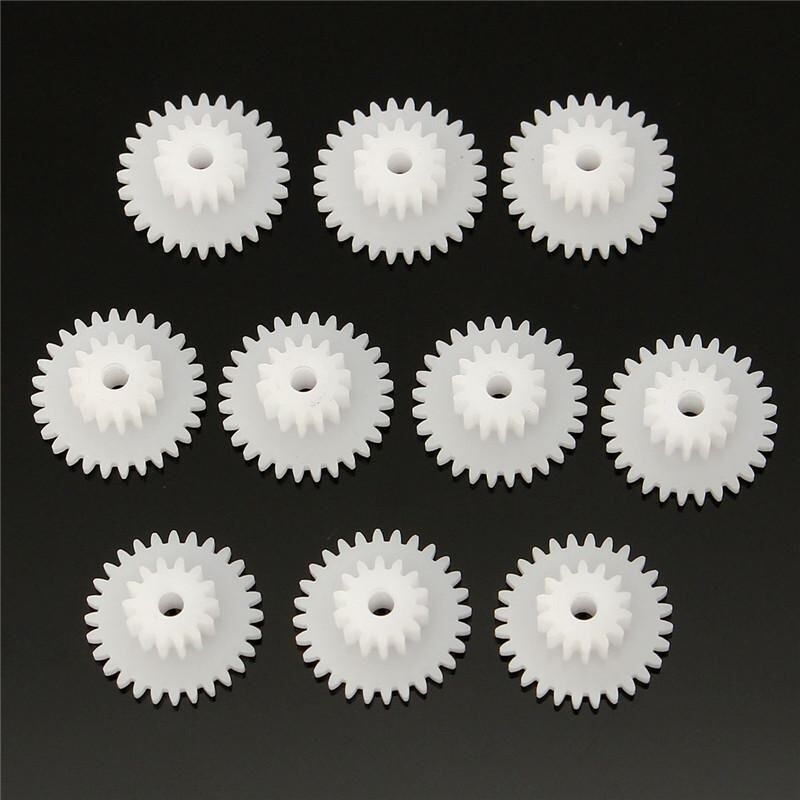 10pcs White Gear 2mm Plastic Accessories Of DIY Model Toy Motor Shaft Gear Large Teeth 28 Small Teeth 14