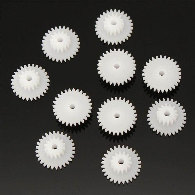 10pcs White Gear 2mm Plastic Accessories Of DIY Model Toy Motor Shaft Gear Large Teeth 28 Small Teeth 14