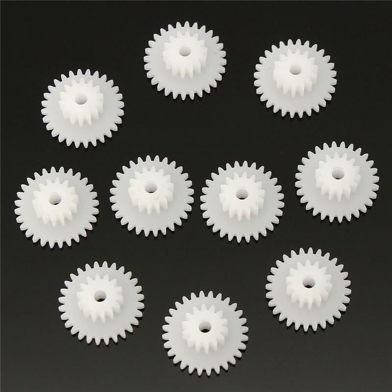 10pcs White Gear 2mm Plastic Accessories Of DIY Model Toy Motor Shaft Gear Large Teeth 28 Small Teeth 14