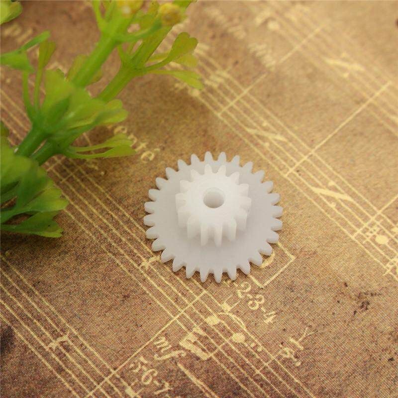 10pcs White Gear 2mm Plastic Accessories Of DIY Model Toy Motor Shaft Gear Large Teeth 28 Small Teeth 14