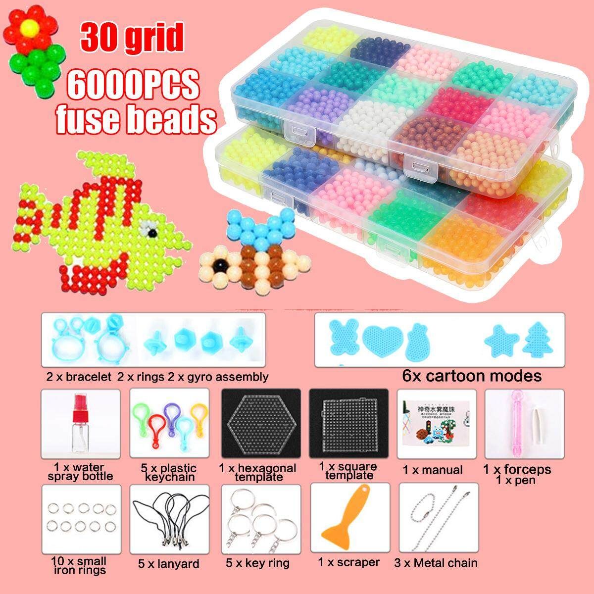 6000Pcs Aqua Refill Water Bead DIY Sticky Fuse Beads Puzzle Art Craft Toys