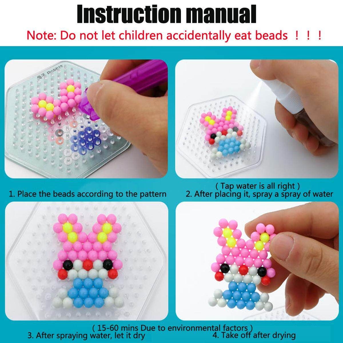 6000Pcs Aqua Refill Water Bead DIY Sticky Fuse Beads Puzzle Art Craft Toys